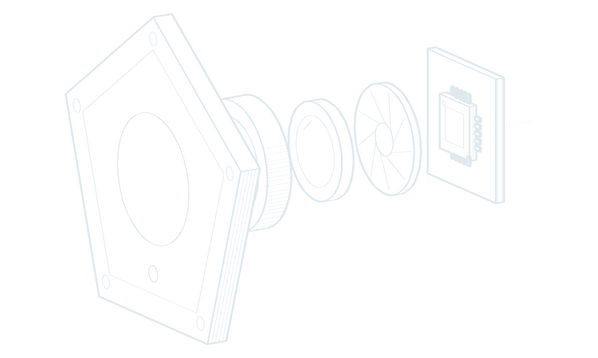 The lens eye taken apart along its axis, down to the sensor